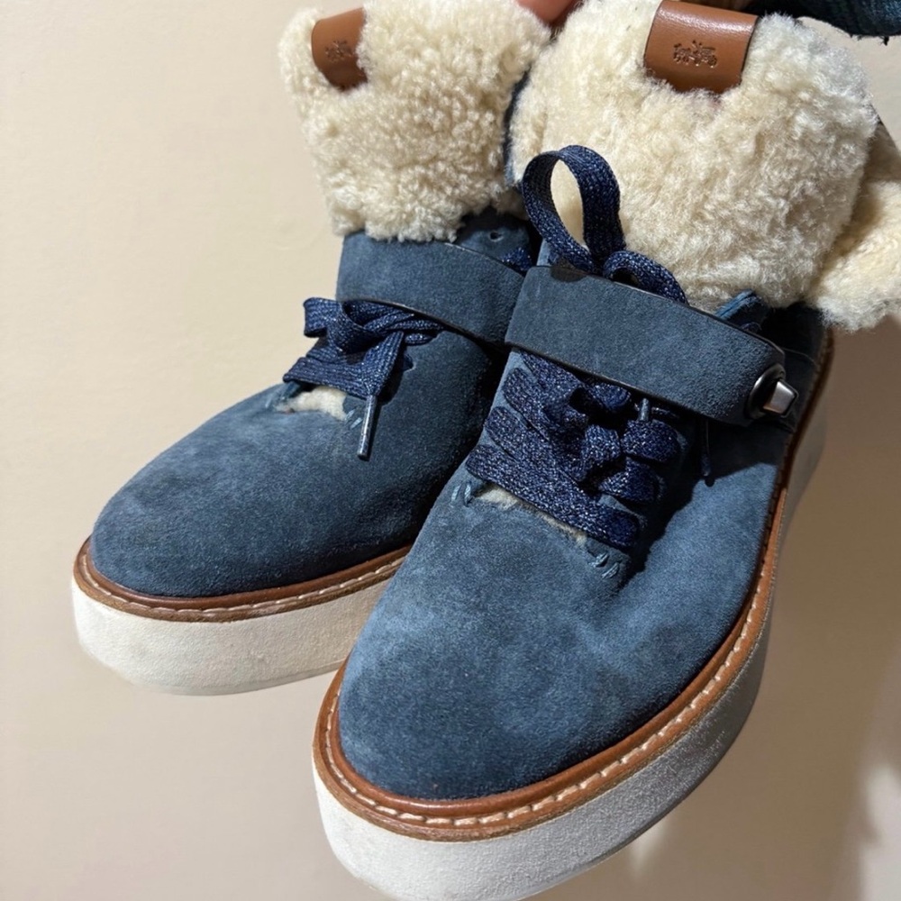 COACH Suede Ankle Shearling Boots Blue Size 7.5